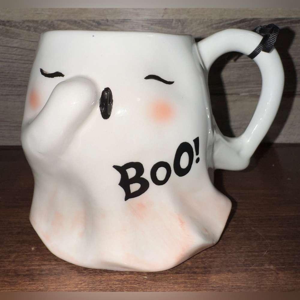 Cute 🥰 Halloween Unique Pink Ghost 👻 Shaped Boo Mug by Blue Sky Clayworks -New